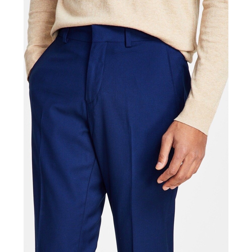 $135 NEW KENNETH COLE REACTION Mens 40x33 Blue Check Slim Dress Pants/Slacks - Picture 4 of 8